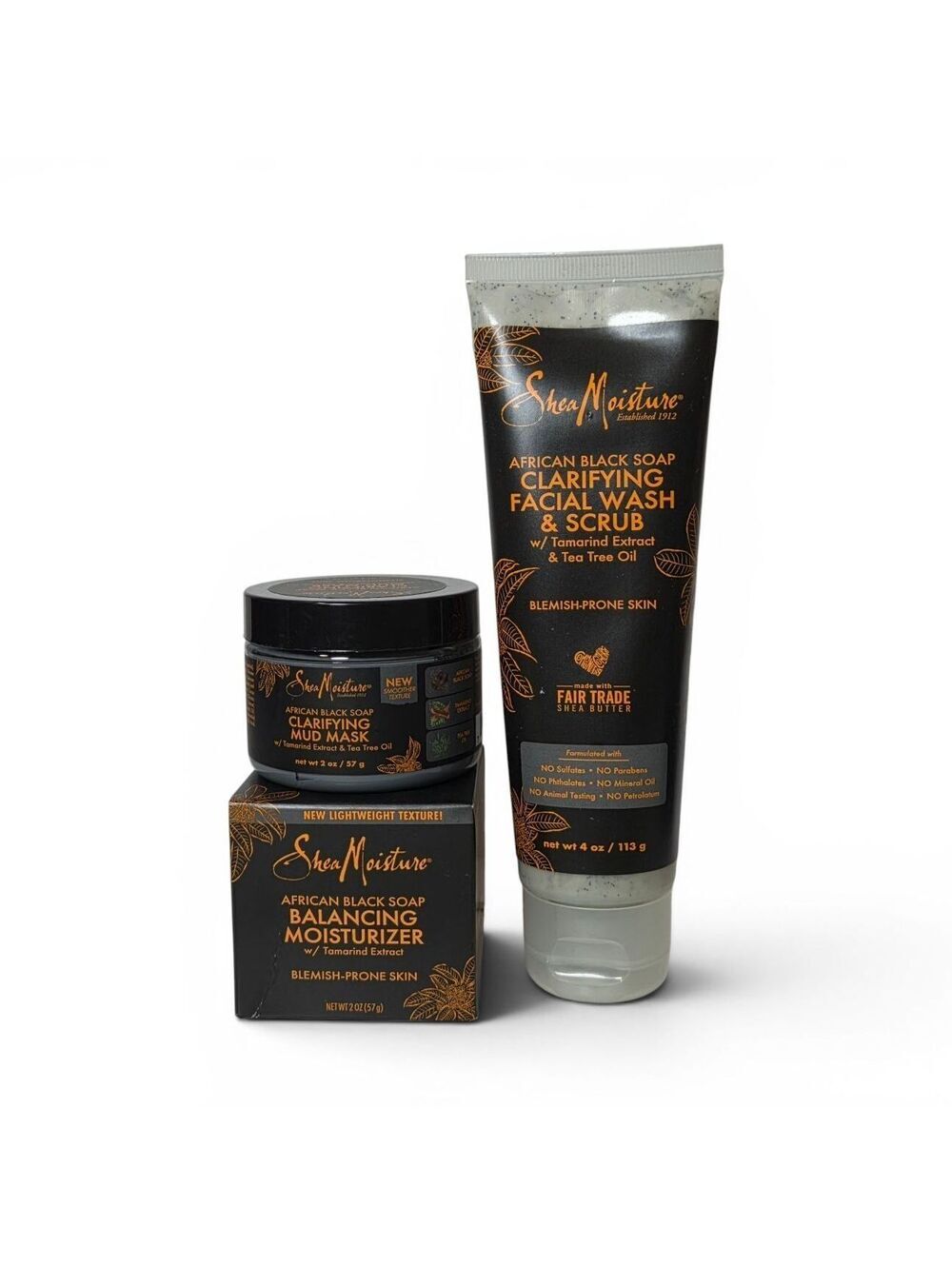 Shea Moisture African Black Soap Moisturizer, Mud Mask Facial Wash & Scrub